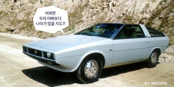 1974년 이탈리아 토리노 모터쇼에서 공개된 현대자동차의 최초 콘셉트카인 '포니 쿠페' 모습. [사진 현대자동차 홈페이지]