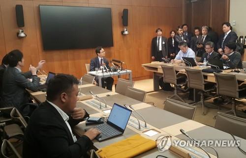 한국 대표단, WTO 한일 양자협의 언론 브리핑 [사진 연합뉴스]