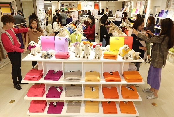 롯데백화점이 지난 9월 말부터 판매를 시작했던 10만원 이하의 캐시미어 100% 니트가 30여일만에 5만장이 판매되는 등 인기를 끌고 있다.