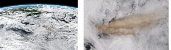 NOAA 위성이 라이코케 화산 폭발 장면을 포착했다.[사진=NOAA]
