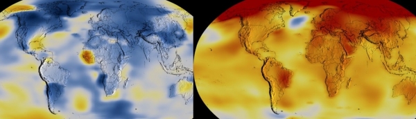 지구는 이제 '푸른 구슬'이 아니다. '붉은 행성'으로 불러야 할 지도 모른다. 1884년 이후 평균기온은 계속 오르고 있다.[사진=NASA]