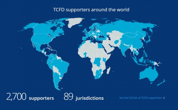 TCFD 가입 국가 및 가입 기관 분포 [출처=TCFD 홈페이지]