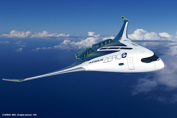 2027~2028년 경 공개 예정인 무탄소 배출 몸체-날개 이체형 디자인의 ‘ZEROe’ 신 항공기. Courtesy: Airbus