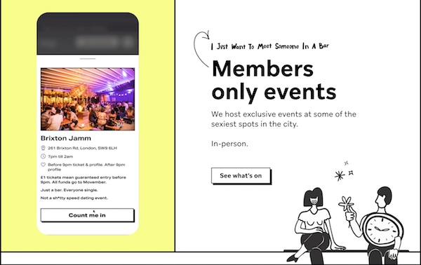 영국에서 창업된 데이팅 앱 '서스데이'는 가까이 사는 회원들을 인근 장소나 행사에서 직접 만남을 갖도록 유도하는 전략을 취한다. Image: Thursday website.