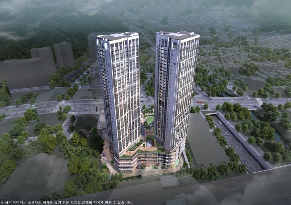 현대건설이 서울 은평구 증산동 223-15 일대에 짓고 있는 장기일반민간임대아파트 '힐스테이트 DMC역' 투시도. [현대건설]
