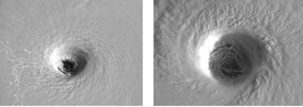 허리케인 도리안(왼쪽)과 태풍 하기비스의 '눈(Eye)'.[사진=NOAA]