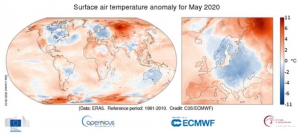 올해 5월 기온이 1981~2010년 평균기온보다 높았다. 특히 시베리아 지역은 10도 이상 치솟았다.[사진=WMO]