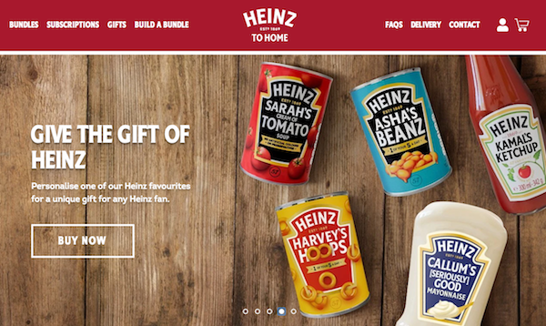 크라프트 하인즈의 자체 D2C 플랫폼 영국 시장용 ‘하인즈 투 홈’ 사이트. 번들포장, 선물용, 구독제로 유통업체의 개입 없이 소비자에게 직접 판매한다. Courtesy: Heinz, UK